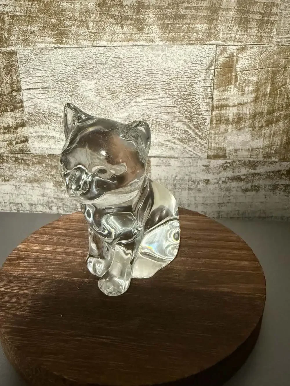 VTG Princess House Glass Cat Crystal Kitten Sitting Paperweight Pets Figurine